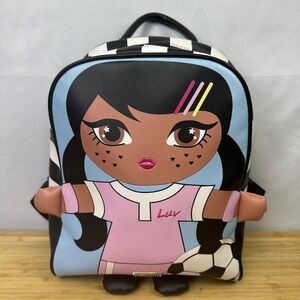 Luv Betsey Johnson Soccer Girl Mini Backpack Black White Striped Character Bag